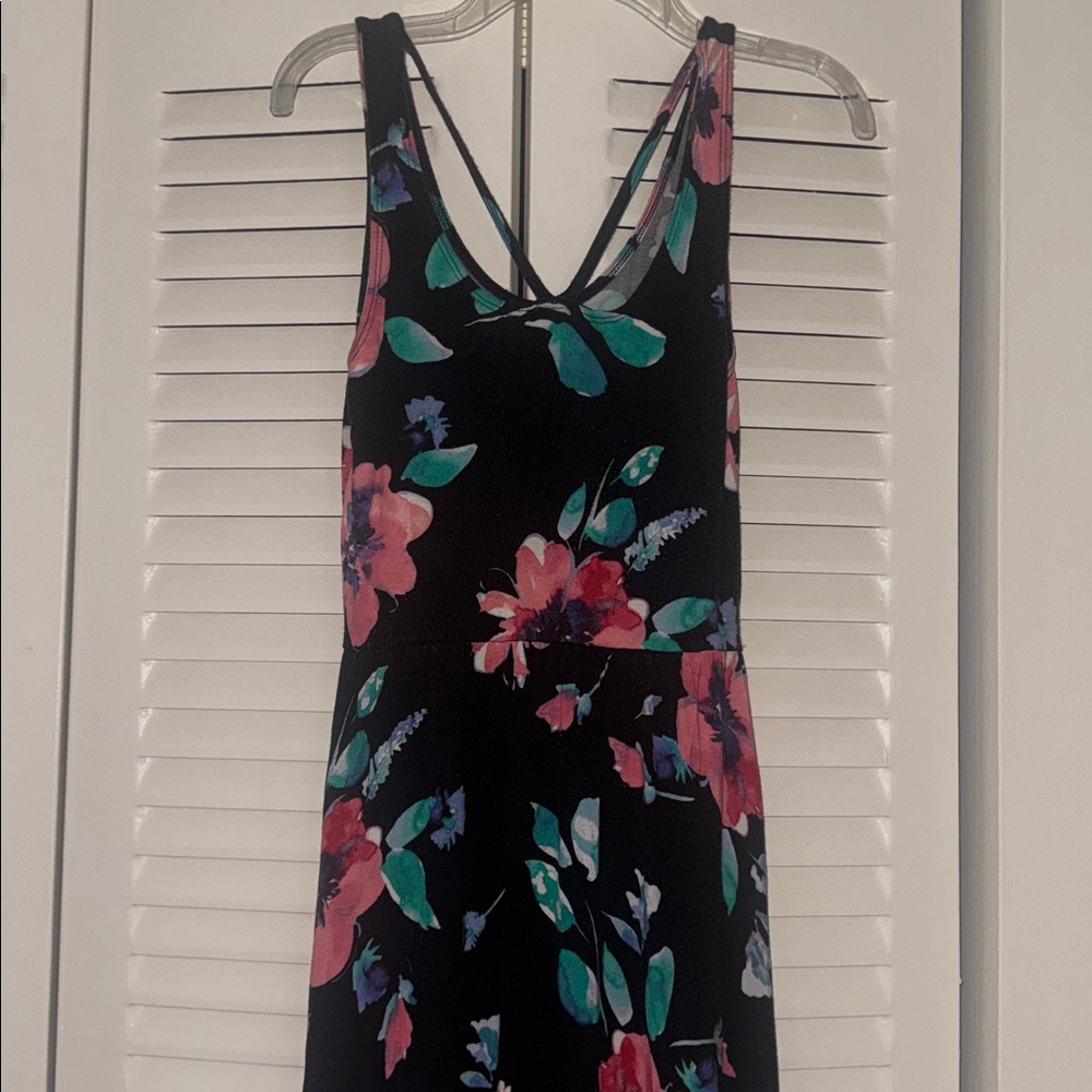 Black Floral Maxi Dress with Pink & Teal Blooms